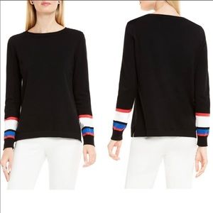 Vince Camuto Black Sweater with Striped Cuffs